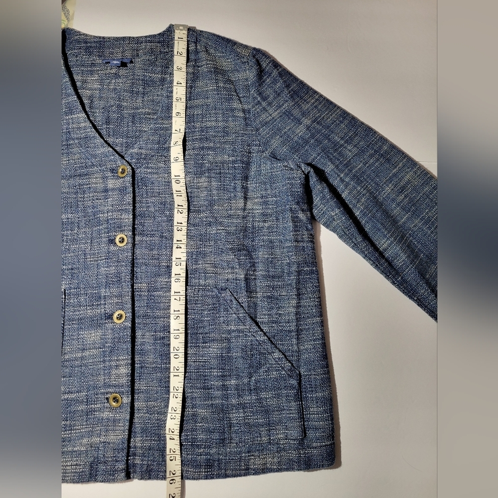 Pure Jill Indigo J.jill Tweed Knit Textured Button Up Blazer Sweater - Picture 3 of 9